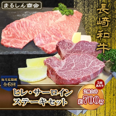 【毎月定期便】長崎和牛ヒレ(約150g×2枚)サーロインステーキ(約200g×2枚)(島原市)全6回