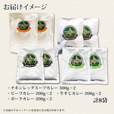 【北海道】カレー4種食べ比べセット 中辛 計8個(チキンスープ・ビーフ・ポーク・牛すじ) 781