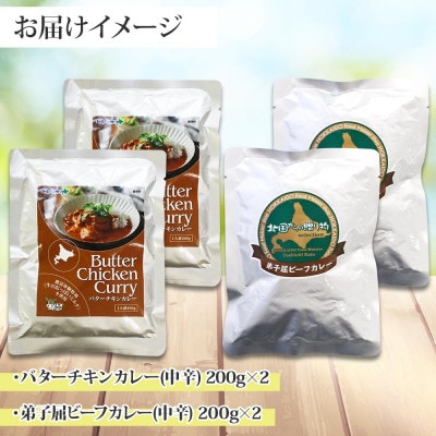 バターチキンカレー(中辛) 2個、弟子屈ビーフカレー(中辛) 2個 1443