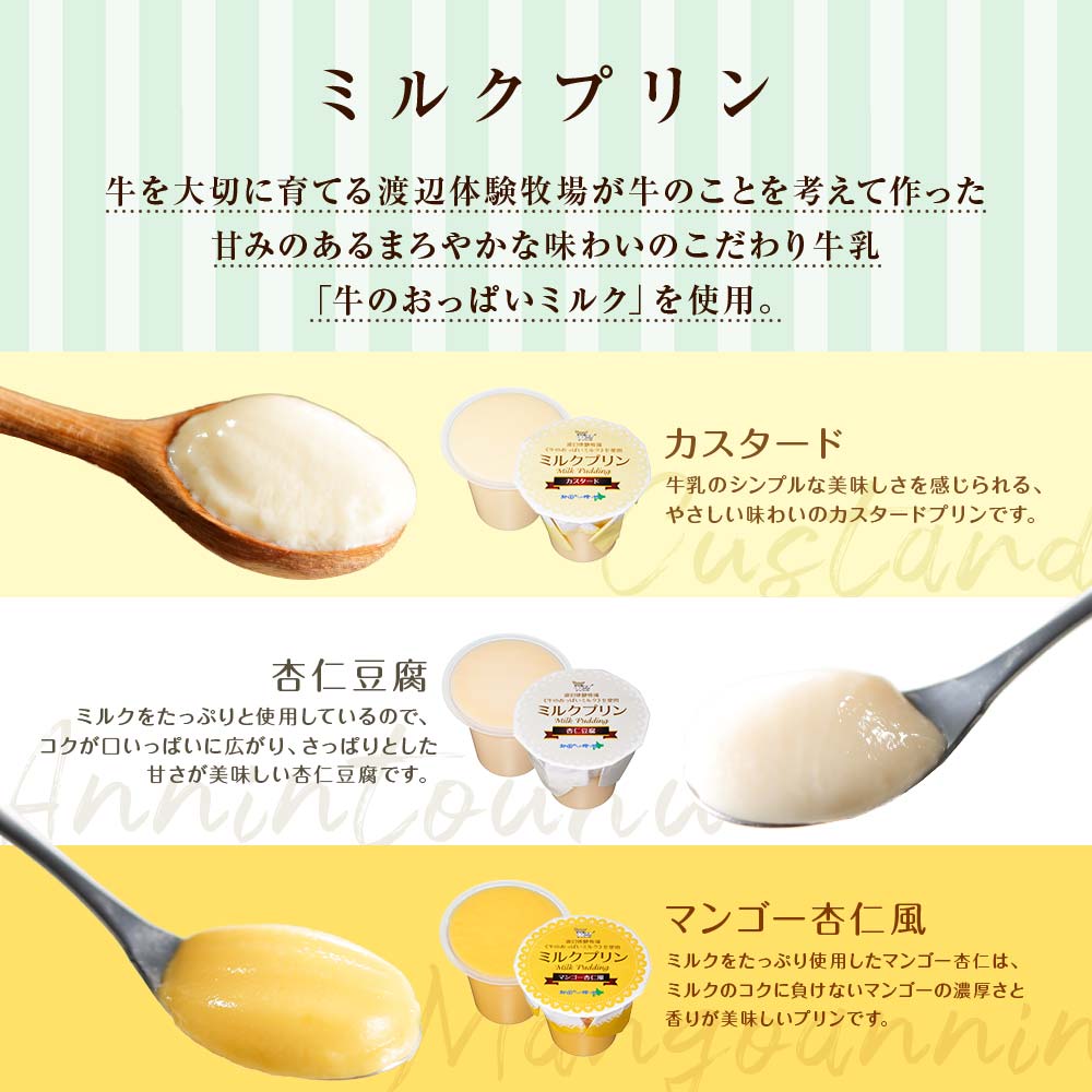 弟子屈ミルクプリン カスタード 杏仁豆腐 マンゴー杏仁風 計12個 北海道 弟子屈 1470
