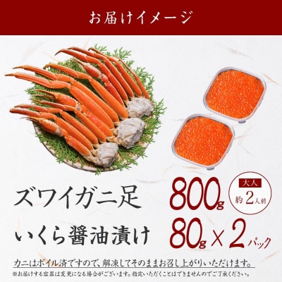 ズワイガニ足 約800g & いくら80g×2個 蟹ハサミ・ガイド付 北海道 弟子屈町 3416