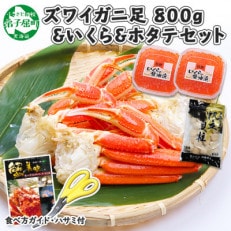 【のし付】ズワイガニ足 約800g &いくら2個 &帆立 約300g 蟹ハサミ付 弟子屈 1529
