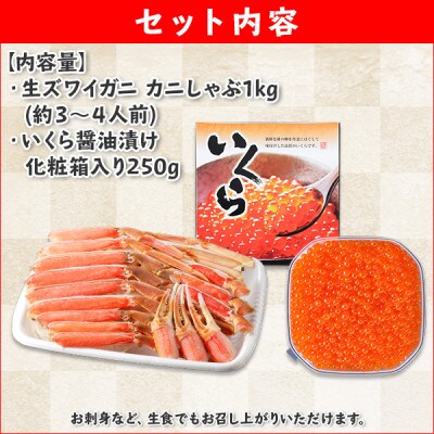 【のし付】蟹ズワイしゃぶ 約1kg 生食可 &いくら 化粧箱 250g 北海道 弟子屈町 2090