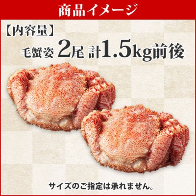 【のし付】毛蟹 姿 2尾 計1.5kg前後 ボイル 蟹ハサミ・ガイド付 北海道 弟子屈町 3336