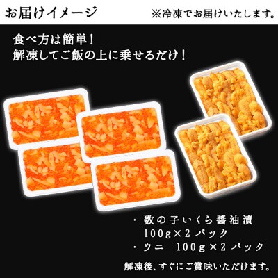 【2023年3月中旬発送】数の子いくら400g うに200g 4人前 北海道 弟子屈町 1254