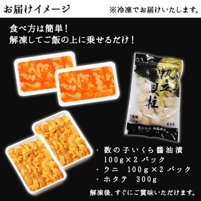 【2024年2月下旬発送】数の子いくら醤油漬け200g うに200g ホタテ300g 1255