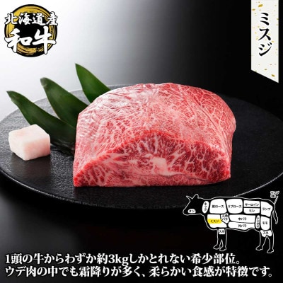 【北海道】黒毛和牛A4～5等級 霜降り ミスジブロック 500g前後 山わさび 2968