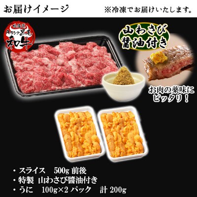 【北海道】黒毛和牛 A4-5等級 霜降り スライス 500g & うに 200g 1019