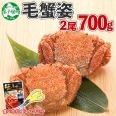 【のし付】毛蟹 姿 2尾 計700g前後 ボイル 蟹ハサミ・ガイド付 北海道 弟子屈町 1262