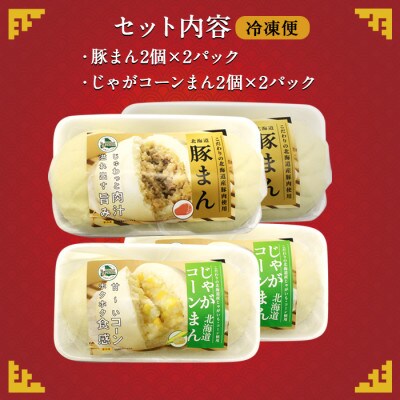 【のし付】中華まんセット 豚まん 4個 じゃがコーンまん 4個 計8個 北海道 弟子屈町 1923