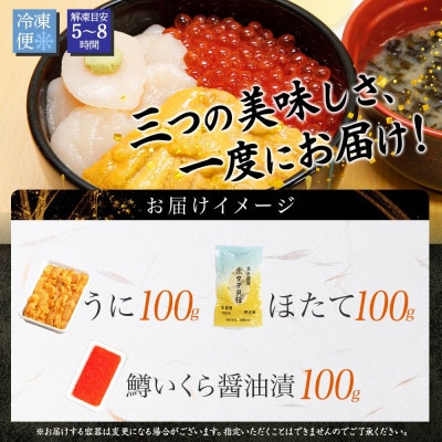 【のし付】ウニ 100g 鱒いくら醤油漬け 100g ホタテ 100g 北海道 弟子屈町 2939