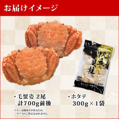 【のし付】毛蟹2尾 約700g ホタテ 300g 蟹ハサミガイド付き 北海道 弟子屈 1373