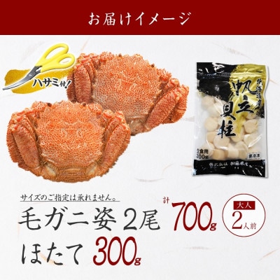 【のし付】毛蟹2尾 約700g ホタテ 300g 蟹ハサミガイド付き 北海道 弟子屈 3419