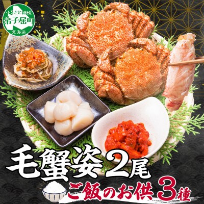毛蟹 2尾約700g 松前漬・ホタテ・キムチ 各100g 専用ハサミ付 北海道 弟子屈町 2461