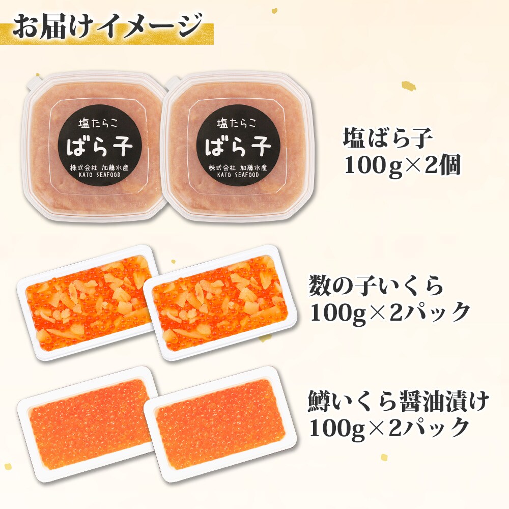 塩ばら子&数の子いくら&鱒いくら醤油漬け 合計600g 魚卵 北海道 弟子屈町 1412