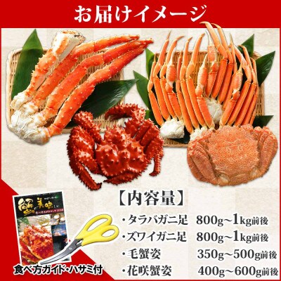 【のし付】四大蟹 タラバ足 ズワイ足 毛蟹 花咲蟹 セット 蟹ハサミ付 北海道 弟子屈町 2120