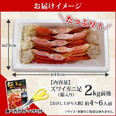 【のし付】ズワイガニ足 2kg 箱入 4-6人前 蟹ハサミ付 ボイル済 北海道 弟子屈町 2065