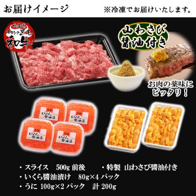 【のし付】黒毛和牛 A4～A5 霜降り スライス いくら醤油漬け うに  北海道弟子屈町 2114