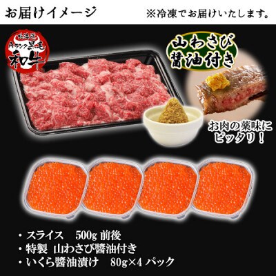 【のし付】 黒毛和牛 A4-5 霜降 スライス 500g いくら醤油漬け 北海道 弟子屈町 2077