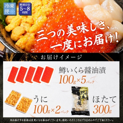 【無地熨斗】鱒いくら醤油漬け100g×5個 うに200g ホタテ300g 北海道弟子屈町 3350