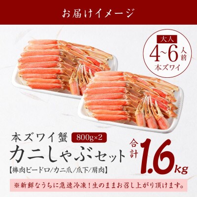 ズワイ蟹しゃぶ ビードロ 800g×2個(4～6人前) 生食 鍋 北海道弟子屈町 2995