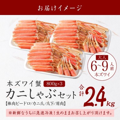 ズワイ蟹しゃぶ ビードロ 800g×3個(6～9人前) 生食 鍋 北海道弟子屈町 2996