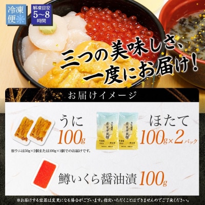 ウニ 100g 鱒いくら醤油漬け 100g ホタテ貝柱 200g 海鮮丼 北海道 弟子屈 3430