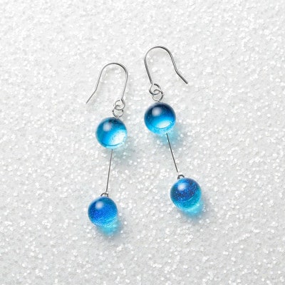 【北海道】ガラス細工 ピアス2連  「湖水」KOSUI ハンドメイド 2471