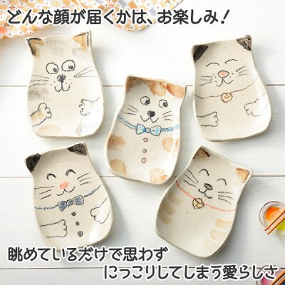 【北海道】手描き ねこ 猫小皿5枚セット 460