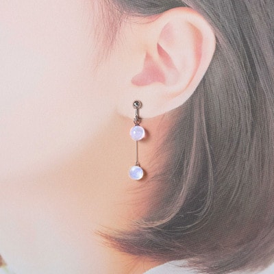 【のし付】【北海道】ガラス細工 イヤリング2連 「水鏡」 MIZUKAGAMIハンドメイド 2470