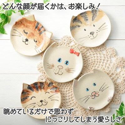 【のし付】【北海道】手描き ねこ 猫平皿5枚セット 475