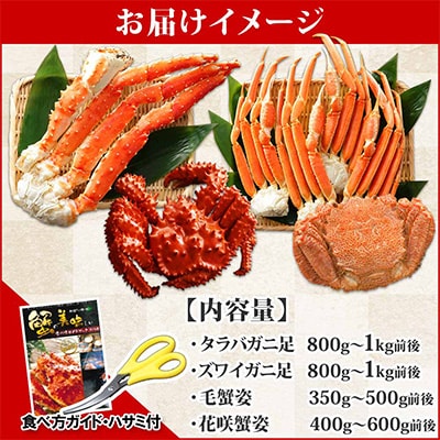 四大蟹 タラバ足 ズワイ足 毛蟹 花咲蟹 セット 蟹ハサミ・ガイド付 北海道 弟子屈町 2120