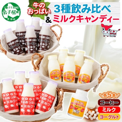 【北海道】牛のおっぱいミルク白5本・珈琲5本・のむヨーグルト5本・キャンディー1個セット 784