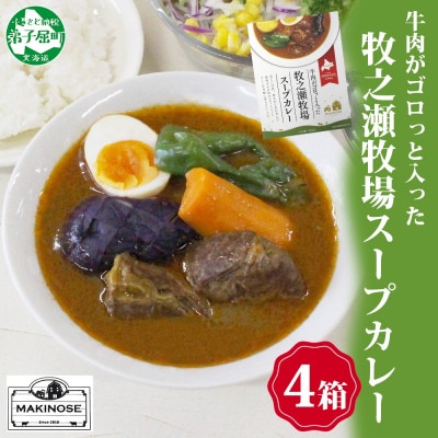 ビーフスープカレー 300g 4箱 牛肉ゴロっと 牧之瀬牧場 北海道 弟子屈町 3022