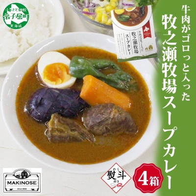 【のし付】 ビーフスープカレー 300g 4箱 牛肉ゴロっと 牧之瀬牧場 北海道 弟子屈町 3026