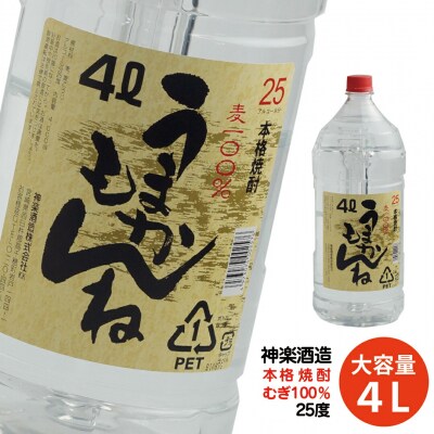 ビッグサイズ!麦焼酎25度4L神楽酒造『うまかもんね』[2222]