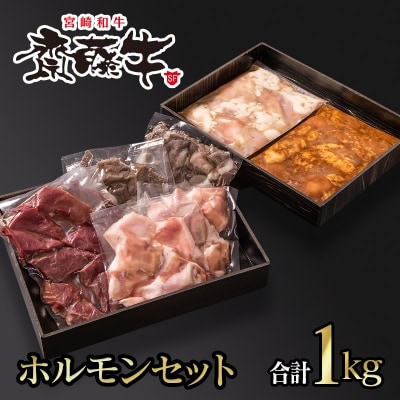 宮崎和牛 齋藤牛　【計約1kg】 ホルモン4種セット[1813]