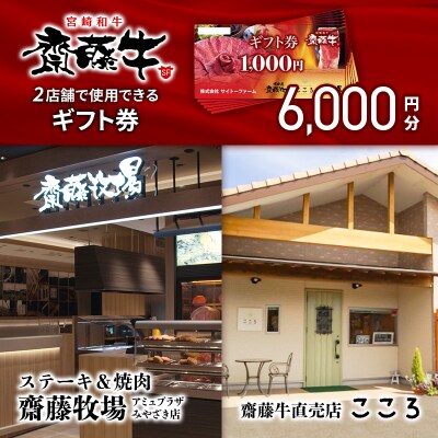 サイトーファーム齋藤牧場ギフト券(お食事券)1000円×6枚[1861]