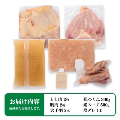 みやざき地頭鶏(じとっこ)鍋セット(地鶏鍋セット/鶏もも肉/むね肉/つくね/スープ付き)[1225]