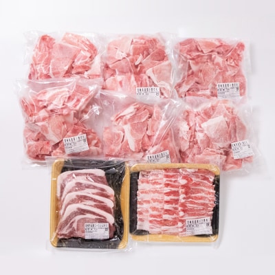 【計3.8kg】宮崎県産豚肉3種バラ凍結小間切れ・焼肉とんかつ[2713]