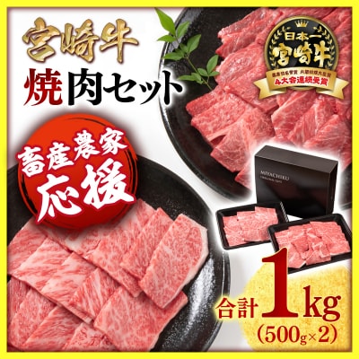 <畜産農家応援>【宮崎牛】焼肉セット1kg!! 4級以上ミヤチク[2770]
