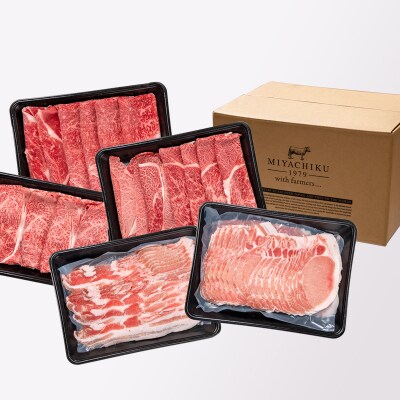 計2.1kg【宮崎牛&宮崎県産豚肉】スライス&しゃぶしゃぶしゃぶ5種食べ比べ ミヤチク[2786]