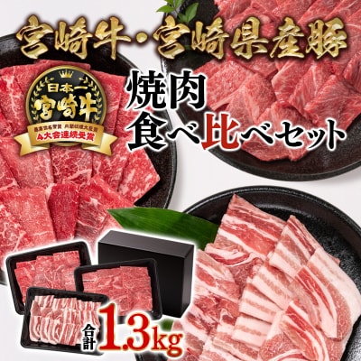 【内閣総理大臣賞4連覇!宮崎牛&宮崎県産豚肉】計1.3kg焼肉セット3種食べ比べミヤチク[2278]