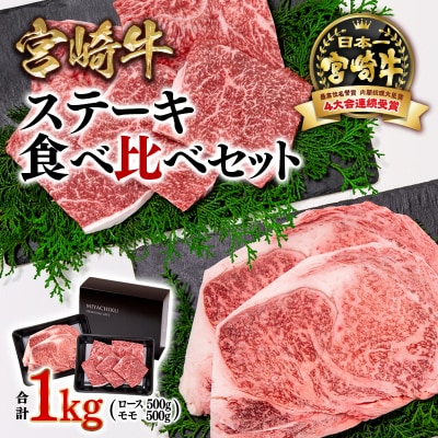 内閣総理大臣賞4連覇!宮崎牛ステーキ1kg 2種食べ比べ ミヤチク[2785]