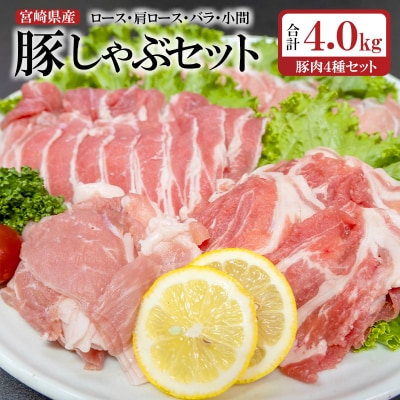 合計4kg !宮崎県産豚肉4種のしゃぶしゃぶ・小間切れセット　豚しゃぶ [2857]
