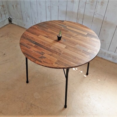 【天然無垢材】丸型ダイニングテーブル　アイアン脚　Interior G-S-S[2381]