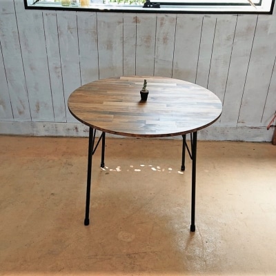 【天然無垢材】丸型ダイニングテーブル　アイアン脚　Interior G-S-S[2381]