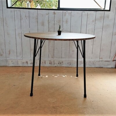 【天然無垢材】丸型ダイニングテーブル　アイアン脚　Interior G-S-S[2381]