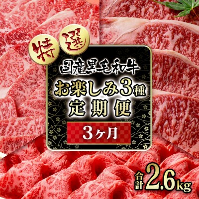 黒毛和牛バラエティ3種定期便(焼肉・すき焼きスライス・ステーキ)[2332]