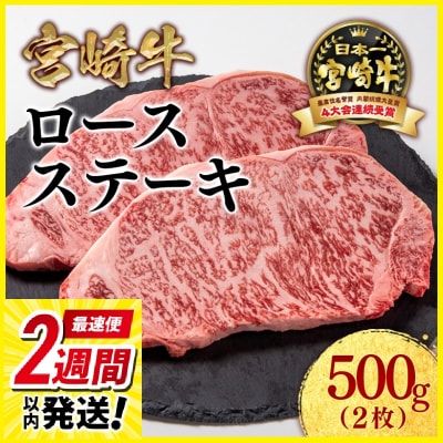 2週間発送!宮崎牛ロースステーキ2枚 (250g×2)内閣総理大臣賞ミヤチク[2773]